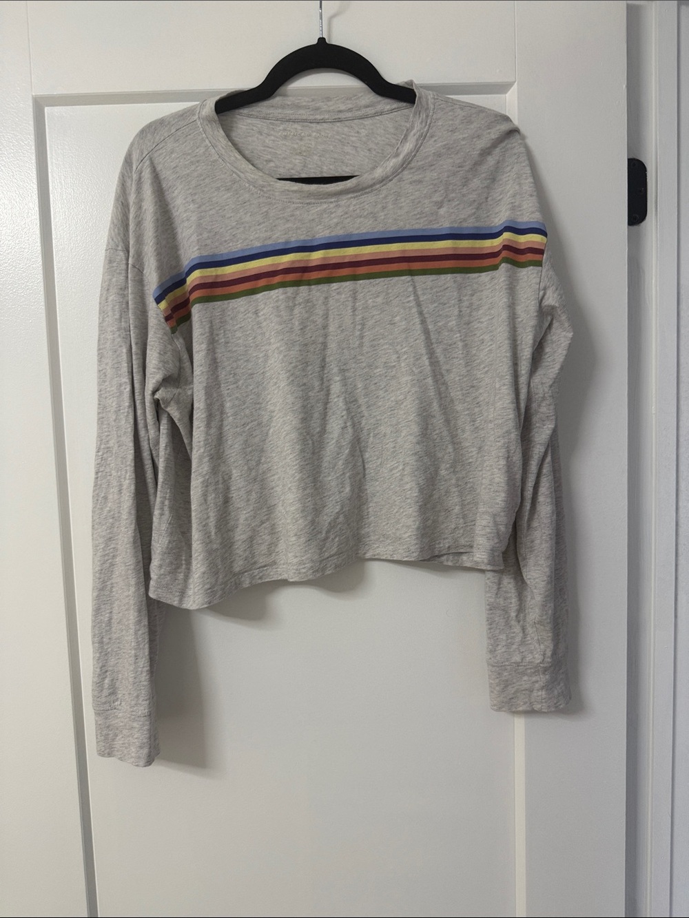 American Eagle Outfitters Grey Long Sleeve Tee with Rainbow Stripes